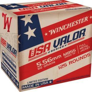 New! Winchester USA VALOR 5.56x45mm NATO 62 grain Green Tip (M855) Full Metal Jacket Boat Tail (FMJBT) Brass Centerfire Rifle Ammunition USA855125 Caliber: 5.56x45mm NATO, Number of Rounds: 125,
